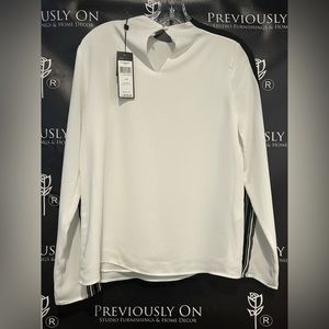 BCBGMAXAZRIA Optic White Striped Sleeve Top NWT sz XS